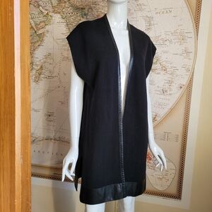 Chico's long black sleeveless sweater vest side slits faux leather trim office M
